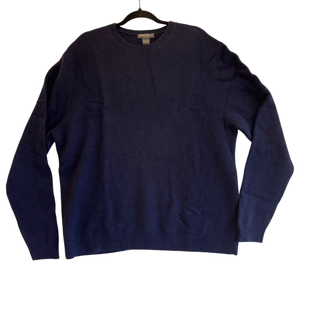Vintage Eddie Bauer Lambswool Sweater XL Men’s Navy Blue Crewneck 90s Outdoor